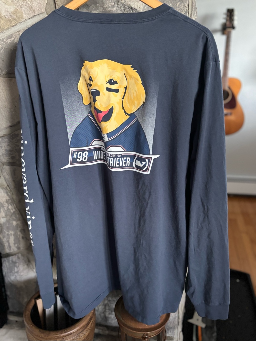 Vineyard Vines Navy Long Sleeve Tee with Yellow Retriever Graphic